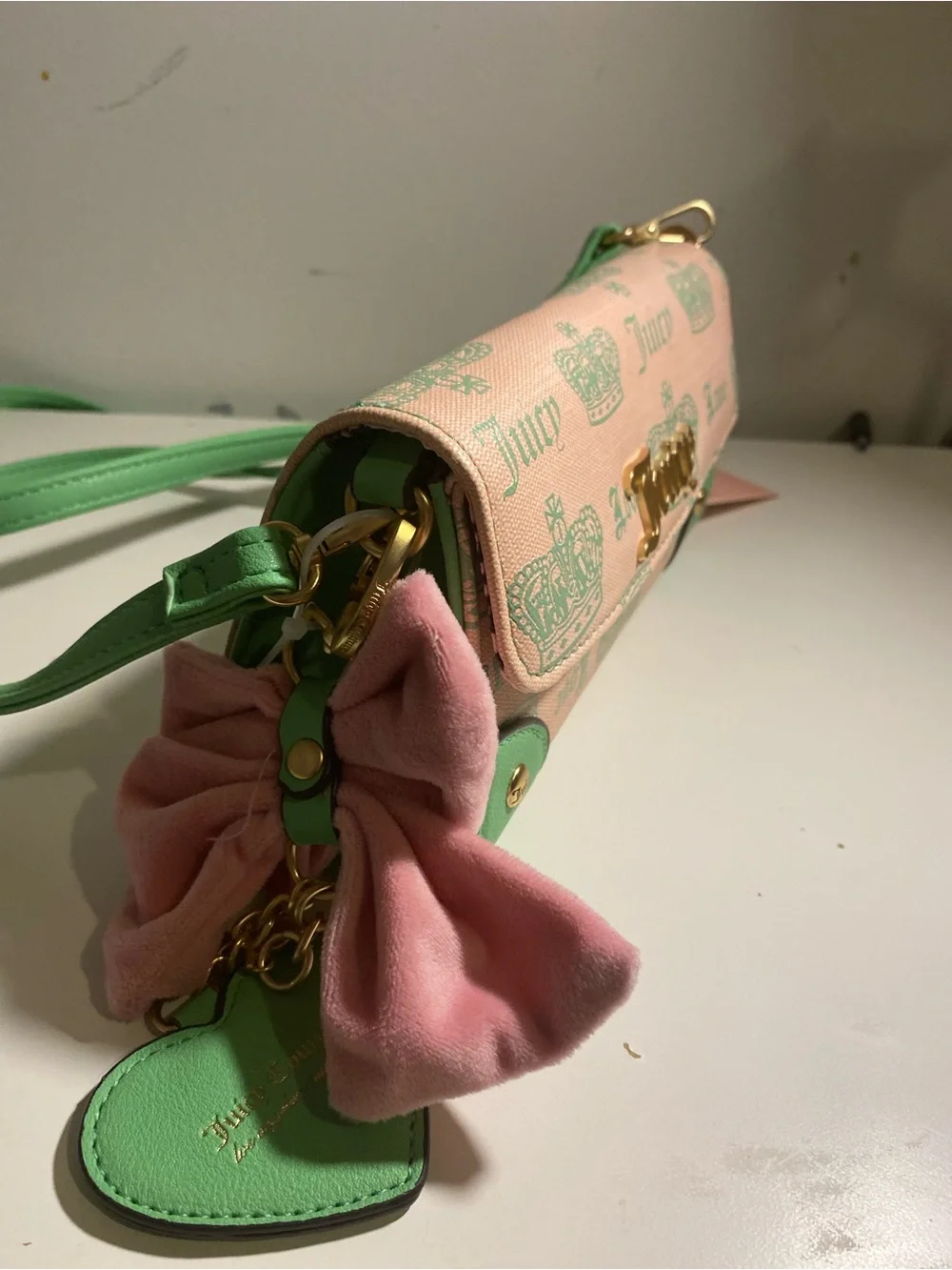 Juicy Couture Pink and Mint Heart Charm Shoulder Bag - Picture 3 of 7